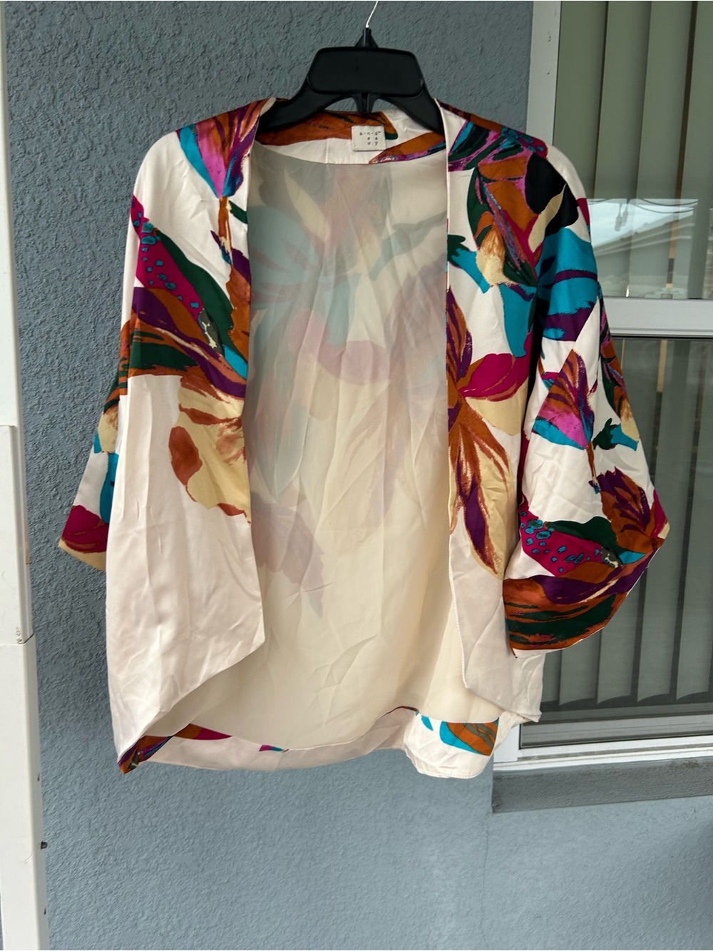 A New Day Women’s Floral Satin Open Front Kimono Jacket Lightweight 3/4 *Read*